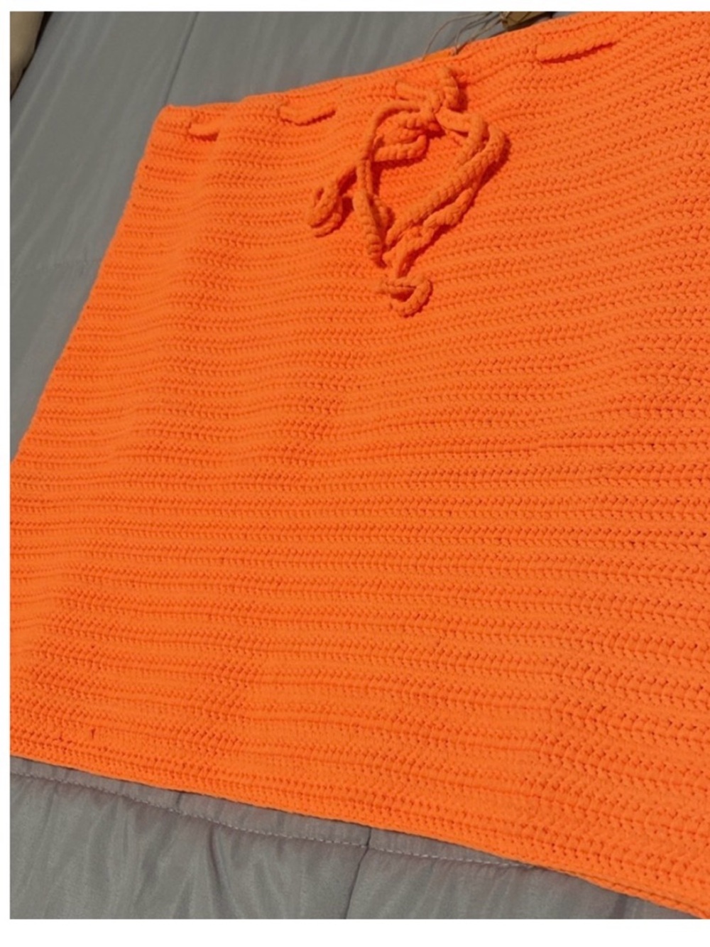 SKIMS Bright Orange Crochet Drawstring Coverup skirt
